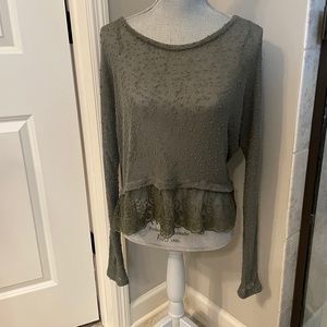 Scoop neck sweater with lace bottom